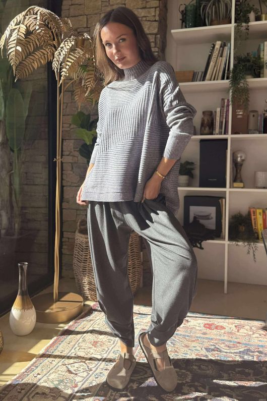  Conrad Turtle Ribby Knit Top Grey Marl 